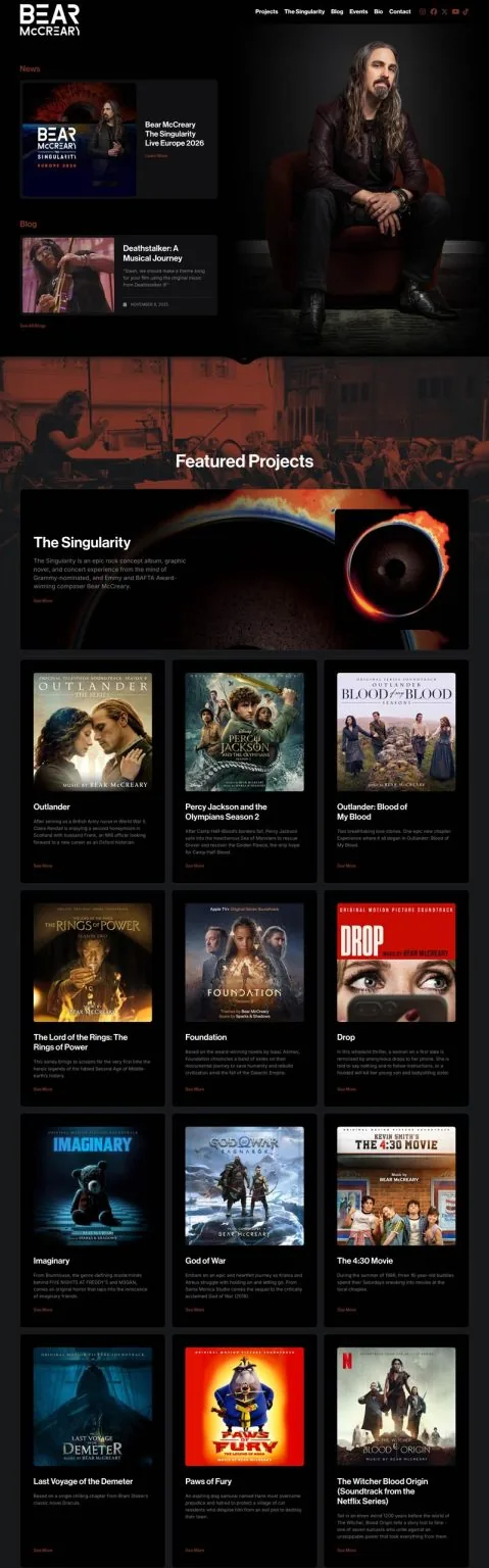 Bear McCreary Website Homepage Design