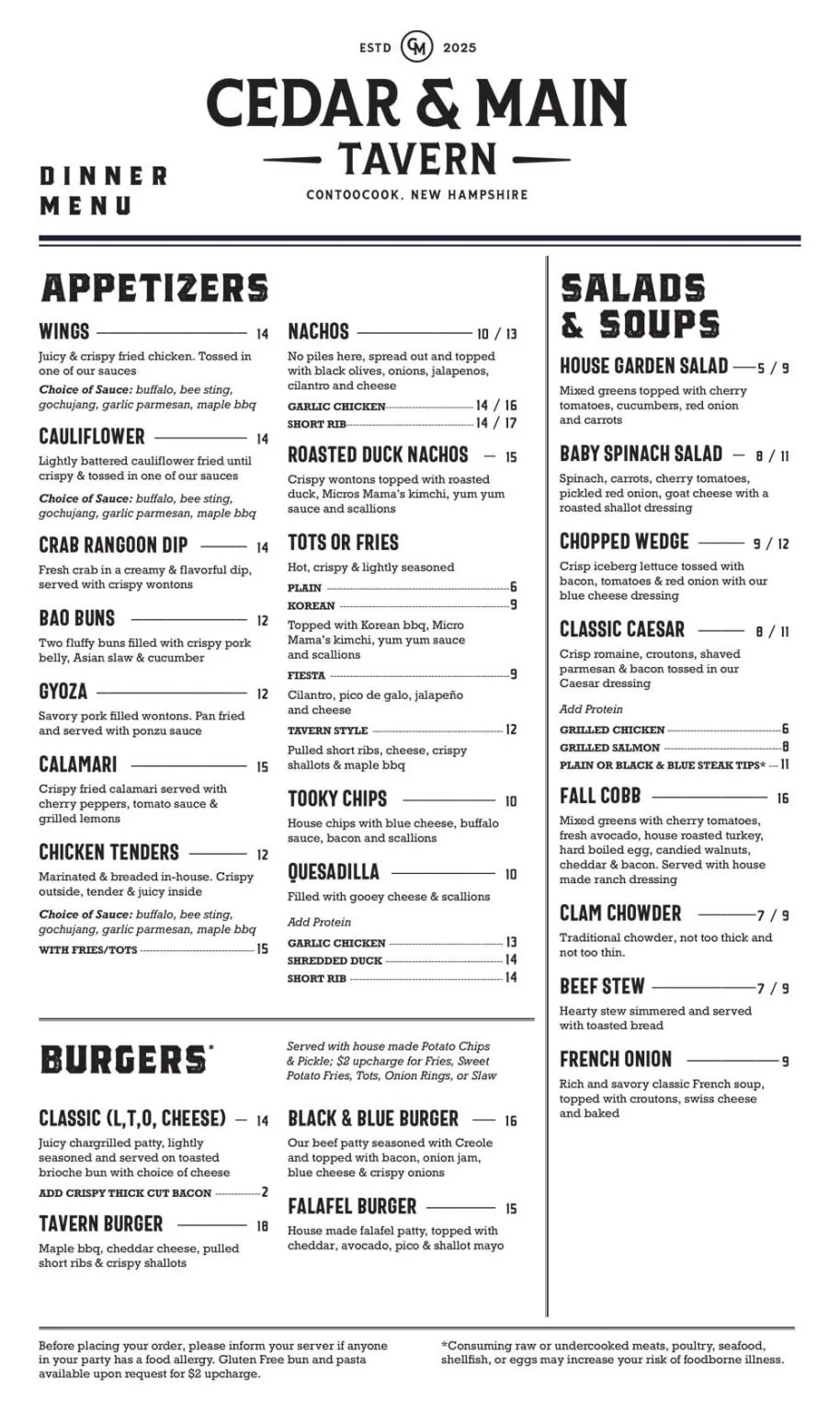 Cedar and Main Menu Design