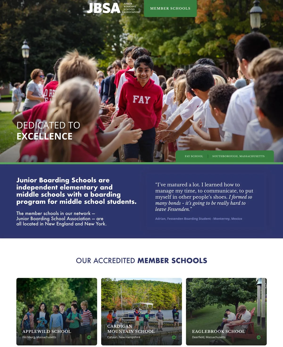 Junior Boarding School Association Website Design Homepage