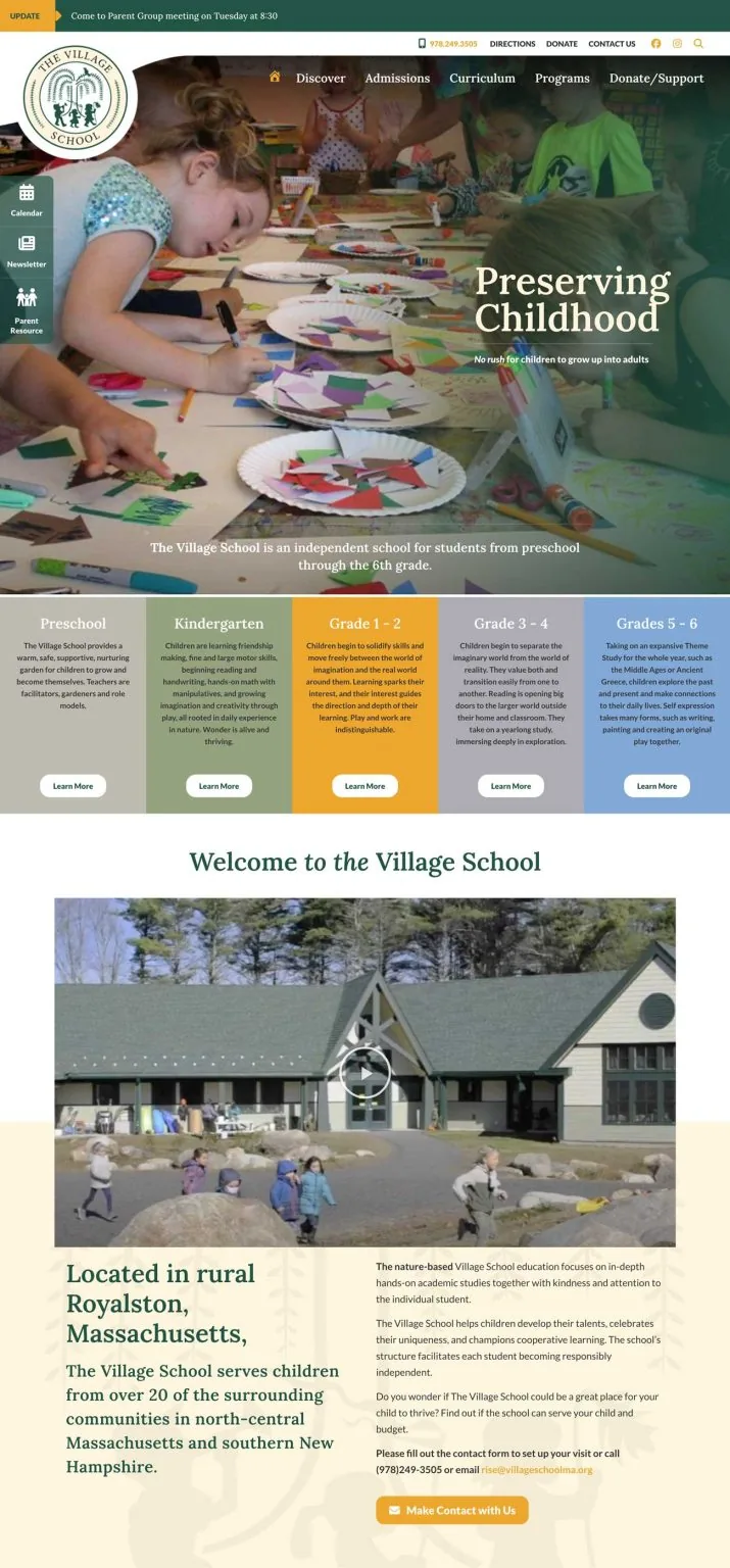 The Village School Website Design Web